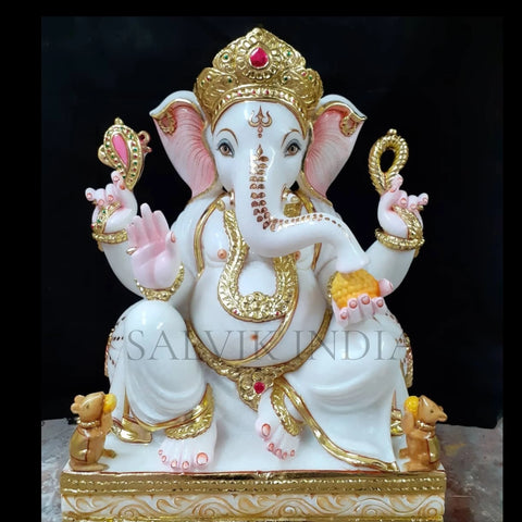 Marble Ganesh Murti 2 Feet – Handcrafted White Marble Ganesh Idol for Home & Temple