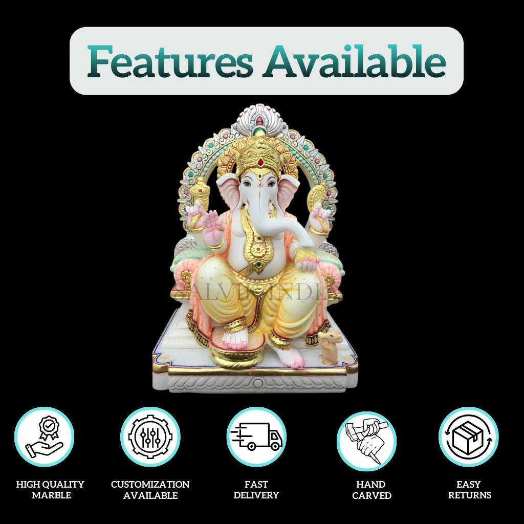 Ganesh Marble Moorti – Premium White Marble Ganesh Idol for Home & Temple