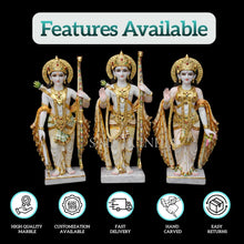 Traditional Makrana Marble Ram Darbar Murti Set with Decorative Painting