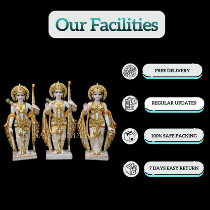 Traditional Makrana Marble Ram Darbar Murti Set with Decorative Painting