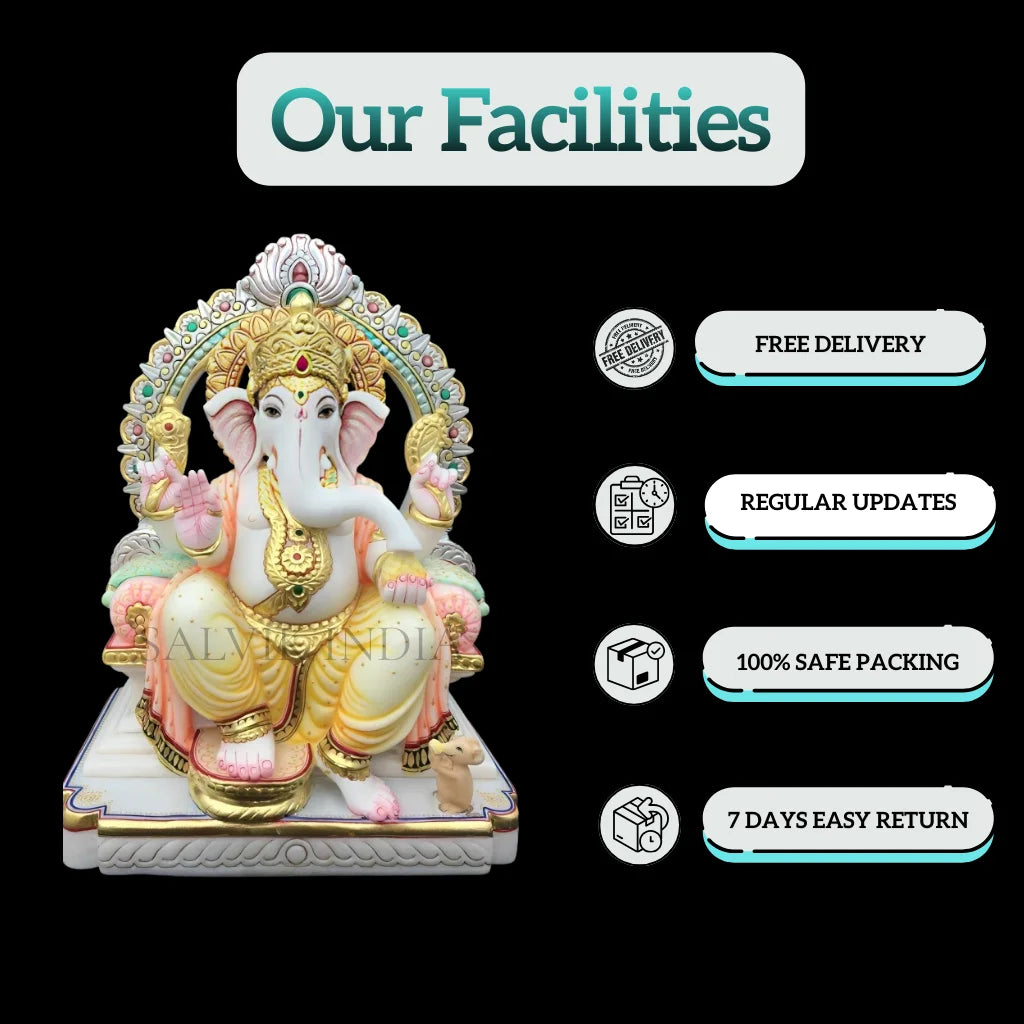 Ganesh Marble Moorti – Premium White Marble Ganesh Idol for Home & Temple