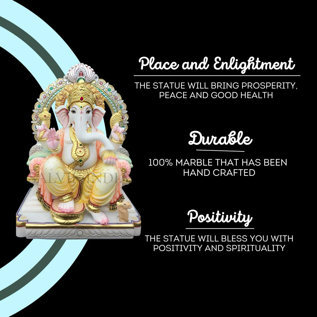 Ganesh Marble Moorti – Premium White Marble Ganesh Idol for Home & Temple