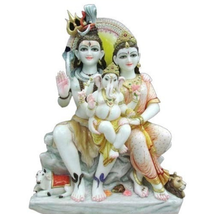Shiv Parvati Marble Statue for Home Temple - Handcrafted in White Marble