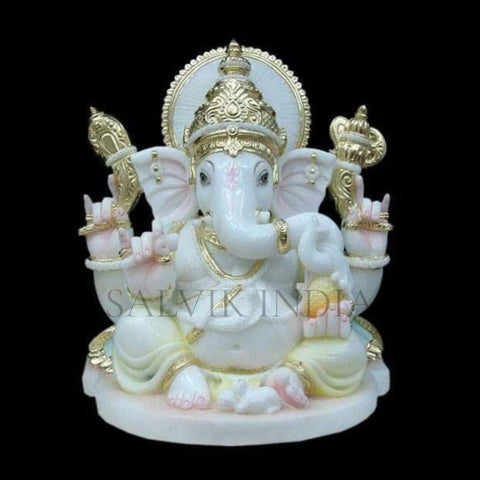 Small Marble Ganesh Murti – 6 Inch Handcrafted White Marble Idol