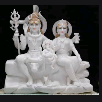 Marble Shiv Parivar Idol – Handcrafted Makrana Marble Shiva Family Murti