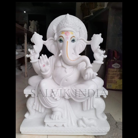 White Marble Ganesh Murti – Handcrafted Ganpati Idol for Puja & Home