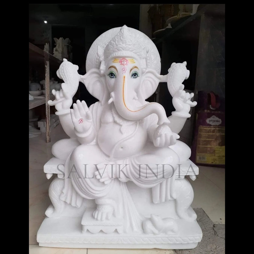 White Marble Ganesh Murti – Handcrafted Ganpati Idol for Puja & Home