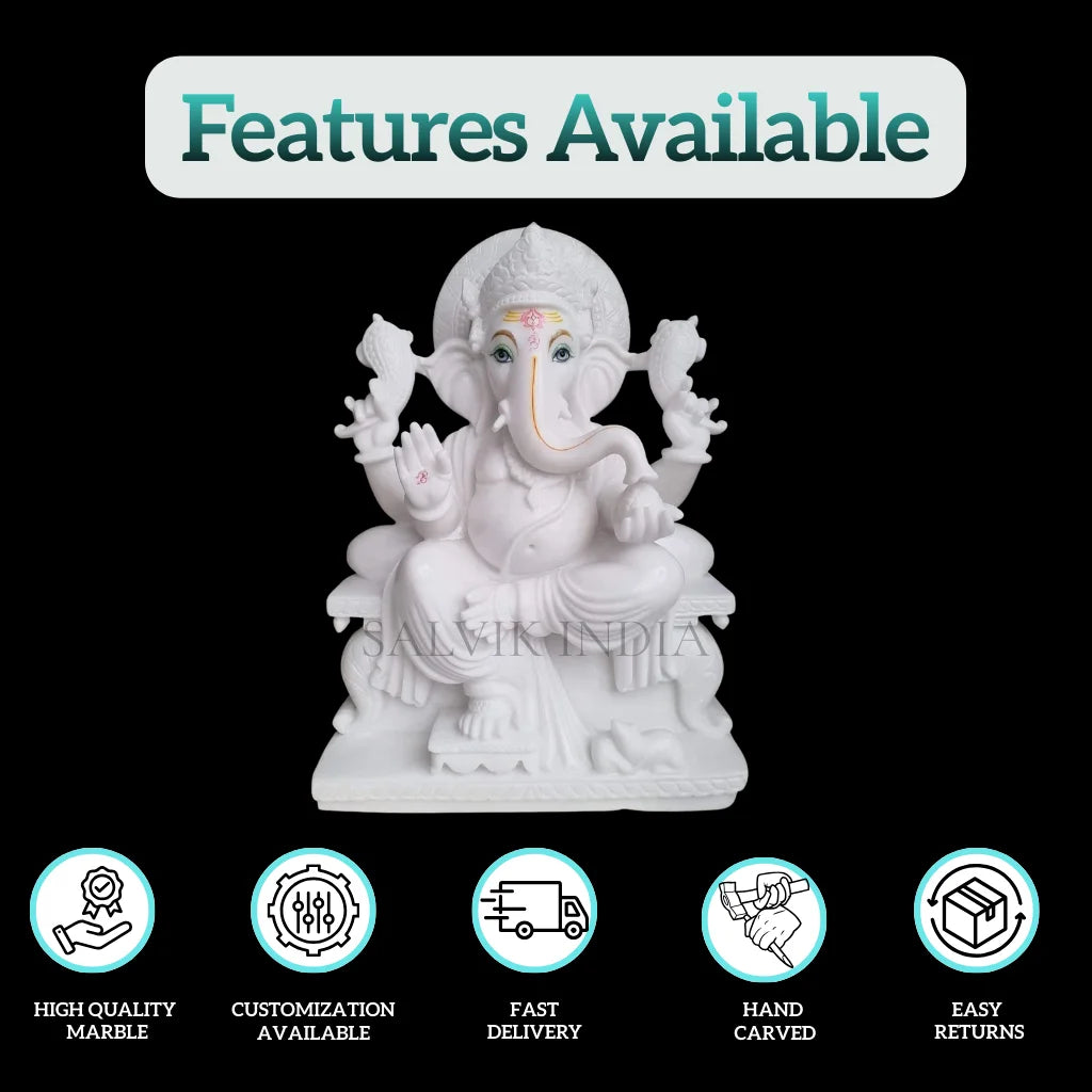 White Marble Ganesh Murti – Handcrafted Ganpati Idol for Puja & Home