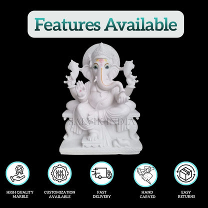 White Marble Ganesh Murti – Handcrafted Ganpati Idol for Puja & Home