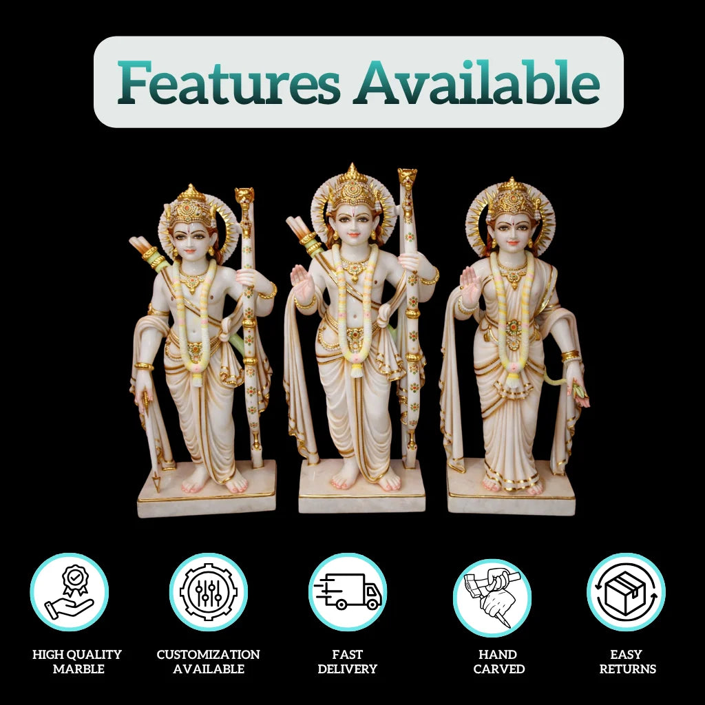 Ram Darbar Marble Statue for Home Temple with Decorative Platform Design