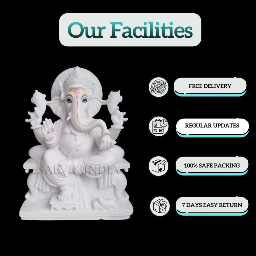 White Marble Ganesh Murti – Handcrafted Ganpati Idol for Puja & Home
