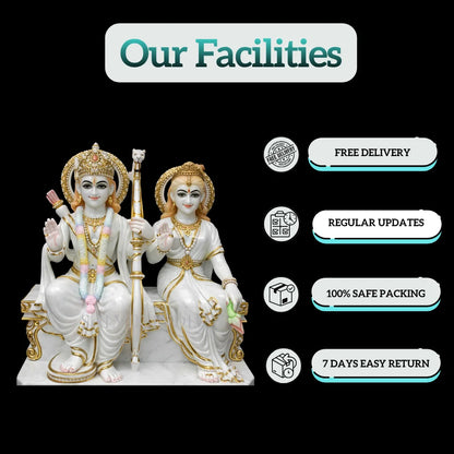 Handcrafted Makrana Marble Ram Sita Idol for Home Temple – Premium Marble Murti