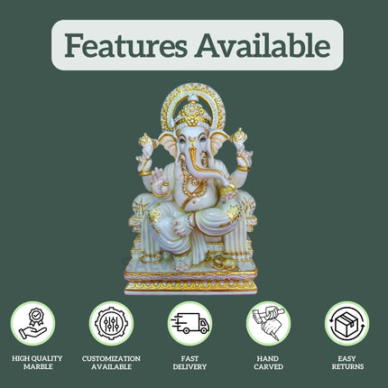Pure White Marble Ganesh Statue (12 - 36 Inch) Prime Quality