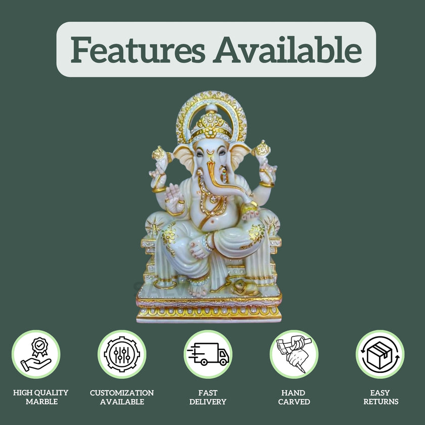 Pure White Marble Ganesh Statue (12 - 36 Inch) Prime Quality