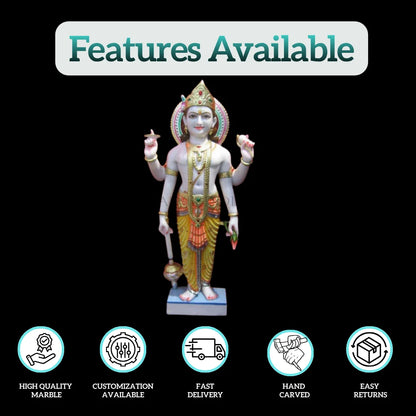White Marble Vishnu Idol – Handcrafted Makrana Marble Design