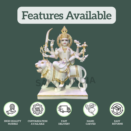Durga Mata Marble Murti - Handicraft Maa Durga Idol for Home & Temple