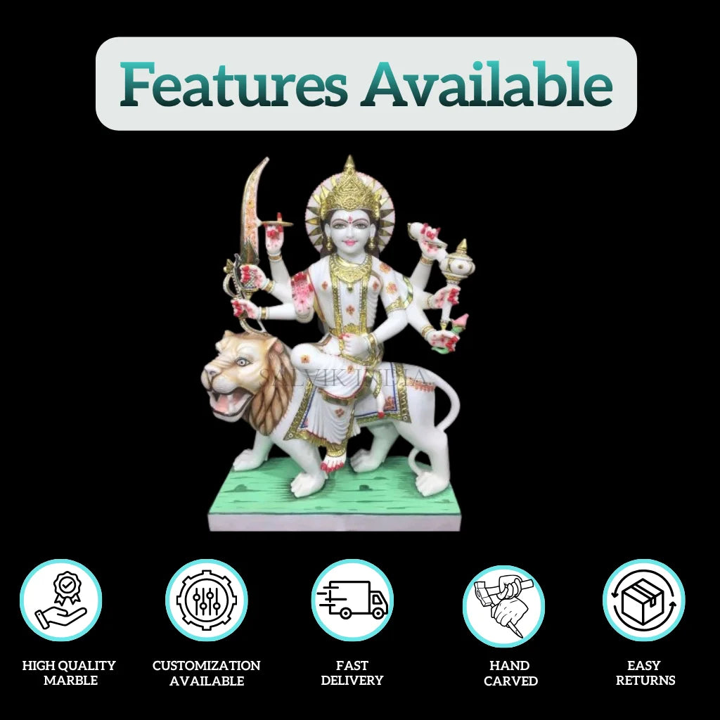 3 feet durga marble murti front view