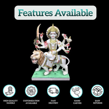 3 feet durga marble murti front view