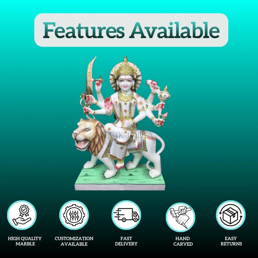 3 feet durga marble murti front view