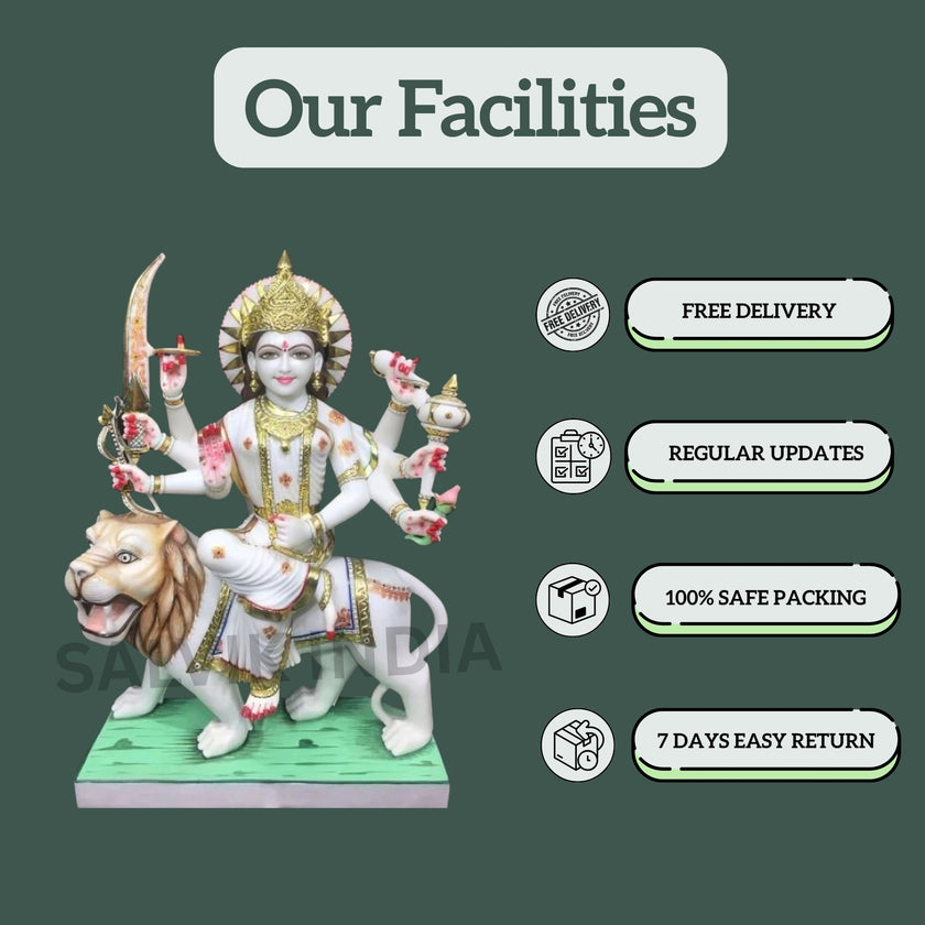 Maa Durga Marble Statue for Temple – 3 Feet Sherawali Murti