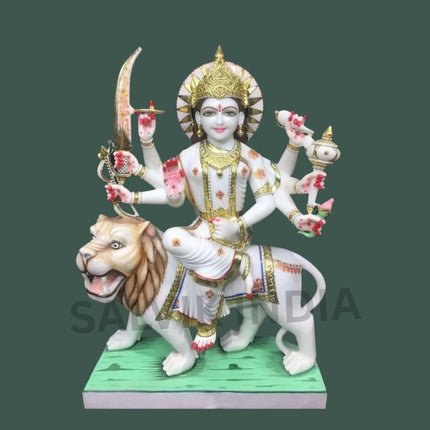 3 Feet Durga Marble Murti  – Handcrafted Durga Mata Idol for Home