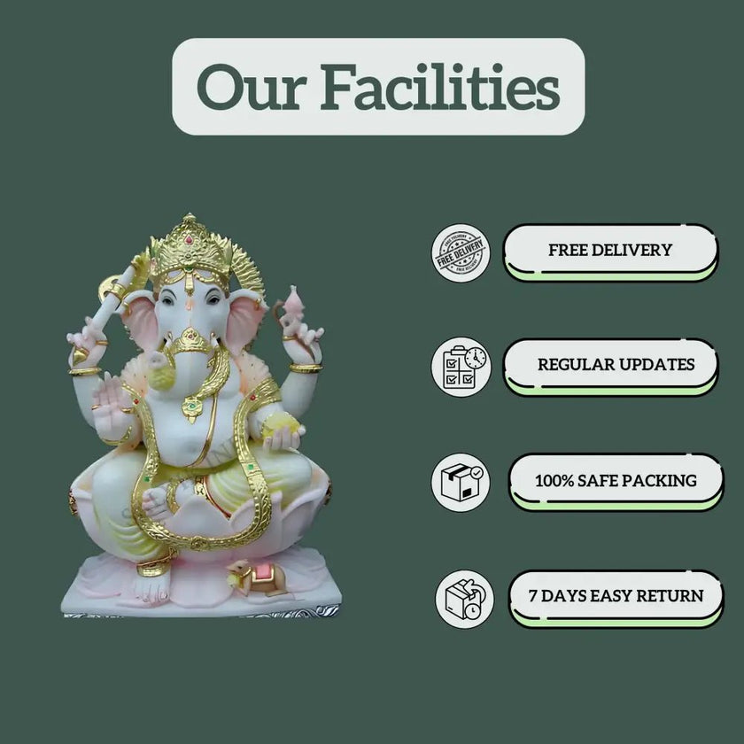 3 Feet Marble Ganesh Murti – Handcrafted Ganpati Idol - Salvik | Marble Murti Manufacturers in India