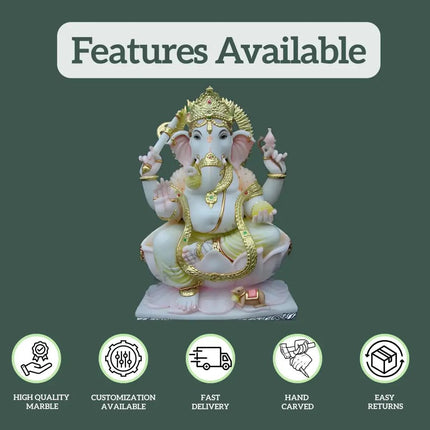 3 Feet Marble Ganesh Murti – Handcrafted Ganpati Idol - Salvik | Marble Murti Manufacturers in India