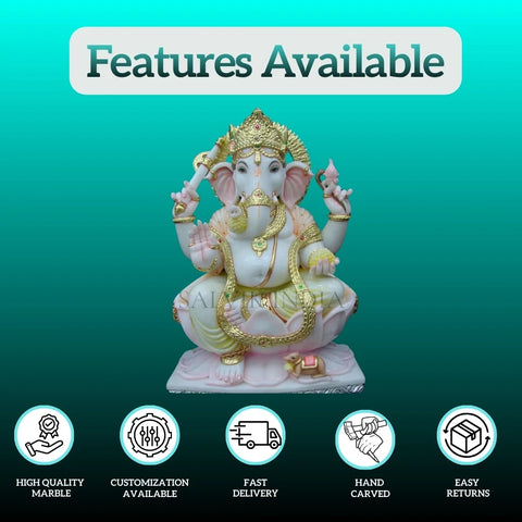 3 Feet Marble Ganesh Murti – Handcrafted Ganpati Idol - Salvik | Marble Murti Manufacturers in India