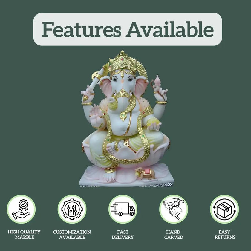 3 Feet Marble Ganesh Murti – Handcrafted Ganpati Idol - Salvik | Marble Murti Manufacturers in India