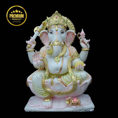 3 feet marble Ganesh murti handcrafted in Jaipur