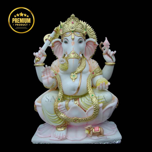3 feet marble Ganesh murti handcrafted in Jaipur