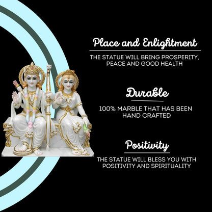 Handcrafted Makrana Marble Ram Sita Idol for Home Temple – Premium Marble Murti