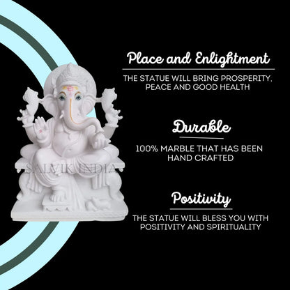 White Marble Ganesh Murti – Handcrafted Ganpati Idol for Puja & Home