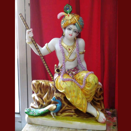White Marble Krishna Murti (12–30 Inch) – Handcrafted Idol