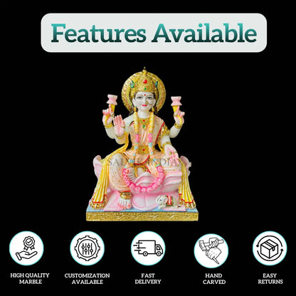 Big Size Laxmi Ji Marble Idol for Temple Installation | Pure White Makrana Marble