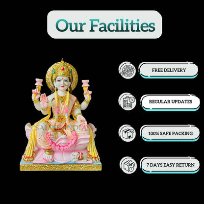 Big Size Laxmi Ji Marble Idol for Temple Installation | Pure White Makrana Marble