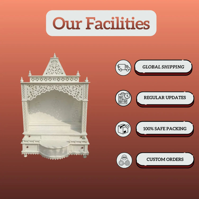 Handcrafted Marble Mandir with Personalized Carving