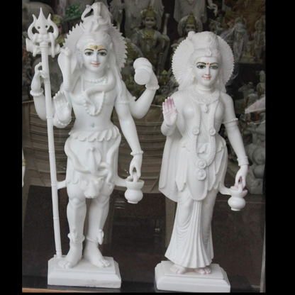 White Marble Shiv Parvati Murti for Temple & Home