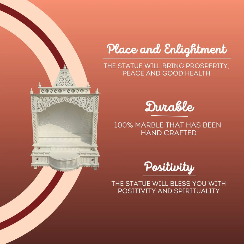 Handcrafted Marble Mandir with Personalized Carving