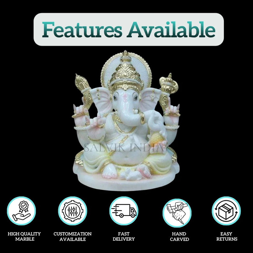 Small Marble Ganesh Murti – 6 Inch Handcrafted White Marble Idol