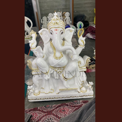 Pillaiyar Marble Murti – Handcrafted White Marble Ganesh Idol