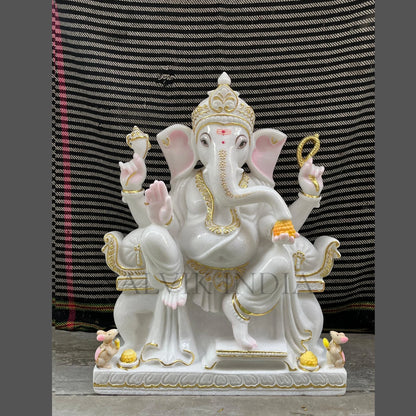 Vinayagar Statue in Marble – Handcrafted White Marble Ganesh Idol for Home & Temple