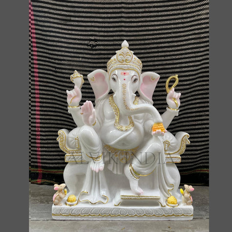 Vinayagar Statue in Marble – Handcrafted White Marble Ganesh Idol for Home & Temple