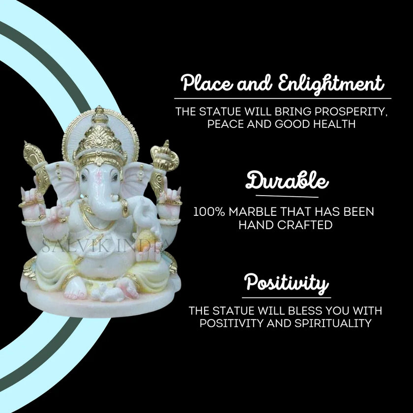 Small Marble Ganesh Murti – 6 Inch Handcrafted White Marble Idol