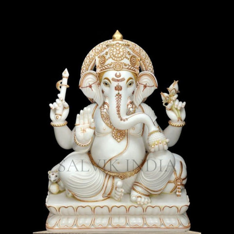 White Makrana Marble Ganesh Murti – 6 Inch Idol for Home & Temple