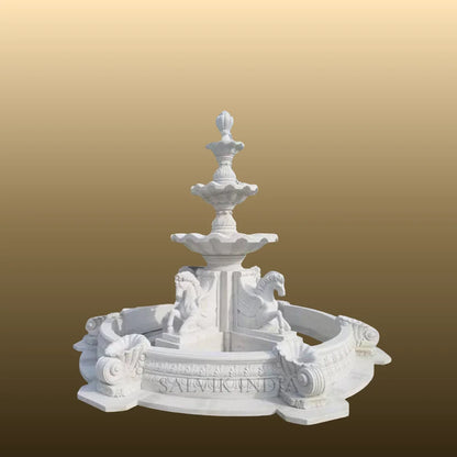 White Marble Outdoor Water Fountain 6ft - Salvik India