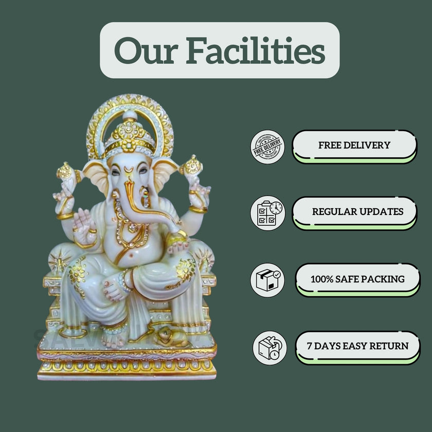 Pure White Marble Ganesh Statue (12 - 36 Inch) Prime Quality