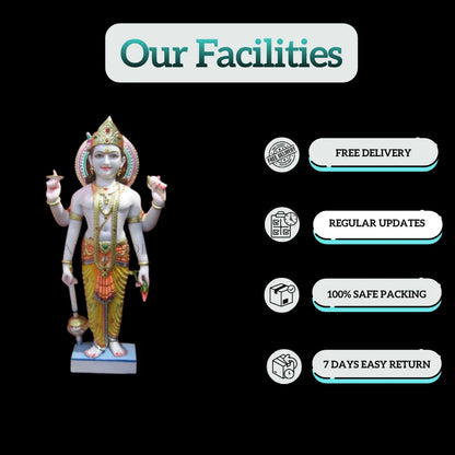 White Marble Vishnu Idol – Handcrafted Makrana Marble Design