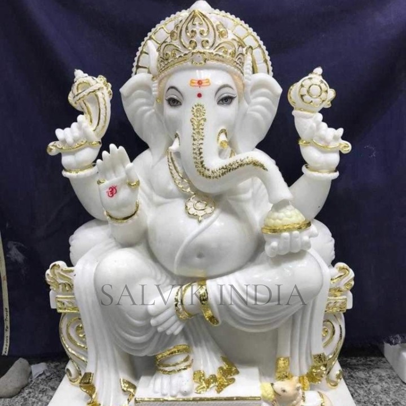 Ganpati Marble Murti – Pure White Handcrafted Ganpati Idol