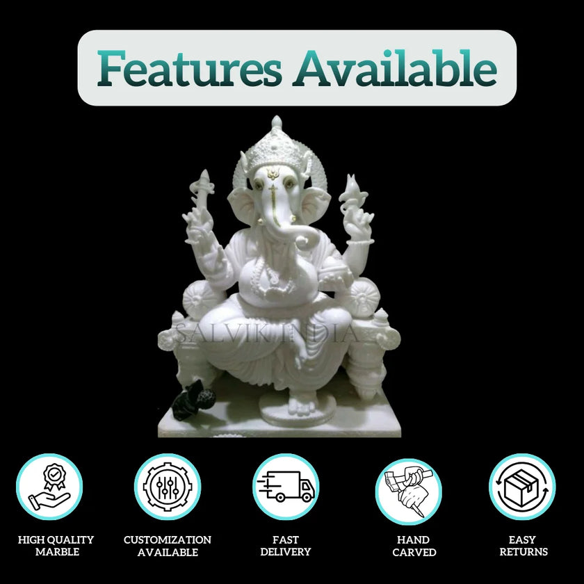 Ganpati White Marble Idol – Handcrafted for Home & Temple